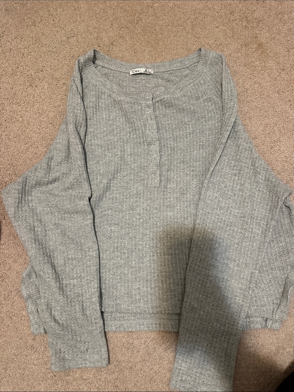 Dex Ribbed Henley Long Sleeve Top - Gray